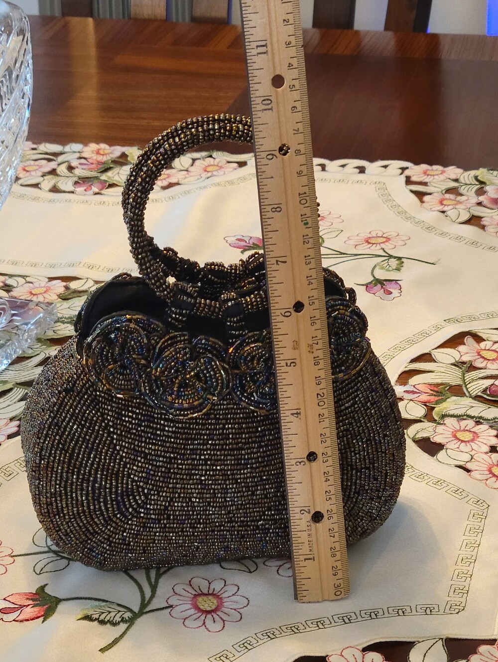 Vintage Small,Glass Beads Floral Evening Bag in Iridescent Color . - Picture 3 of 12